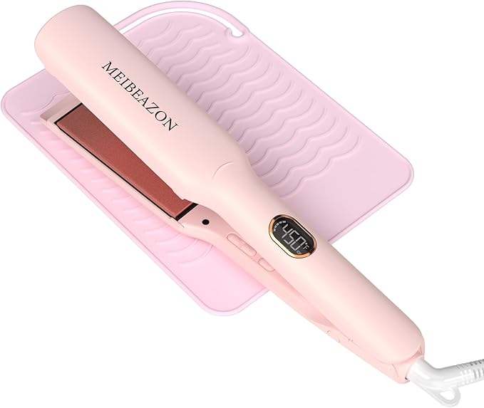 Flat Iron Hair Straightener – 1.7”Wide Ceramic Plate with Negative Ionic Technology, Digital Temp Control & Dual Voltage for Curly/Thick/Coily Hair