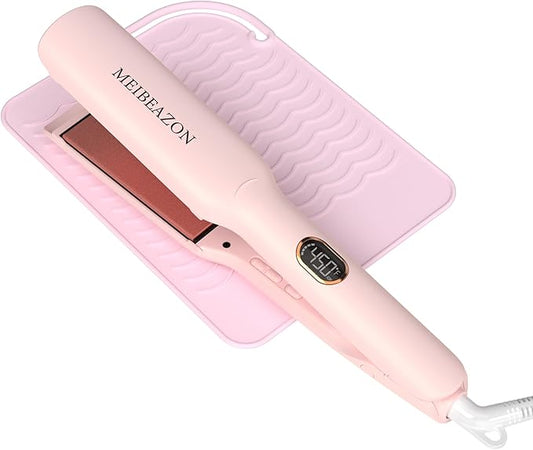Flat Iron Hair Straightener – 1.7”Wide Ceramic Plate with Negative Ionic Technology, Digital Temp Control & Dual Voltage for Curly/Thick/Coily Hair
