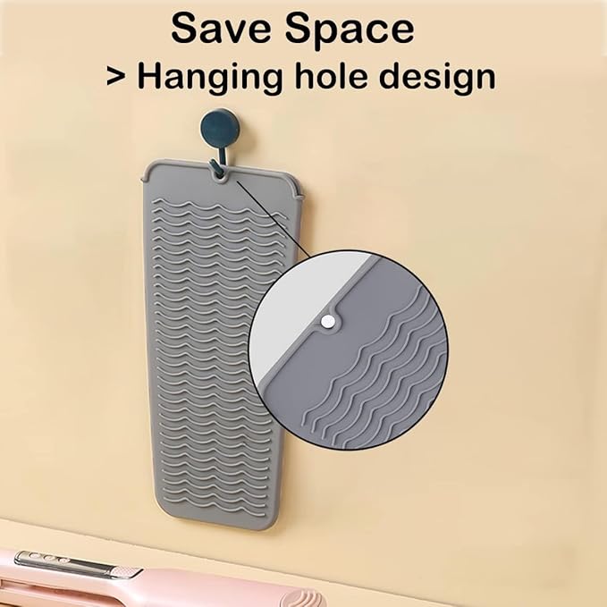 2 Pcs Professional Silicone Heat Resistant Mat Pouch for Curling Iron, Flat Iron and Other Hot Tools, Portable Travel Mat and Cover for Hair Styling Tools with Hanging Hole (2PCS Grey)