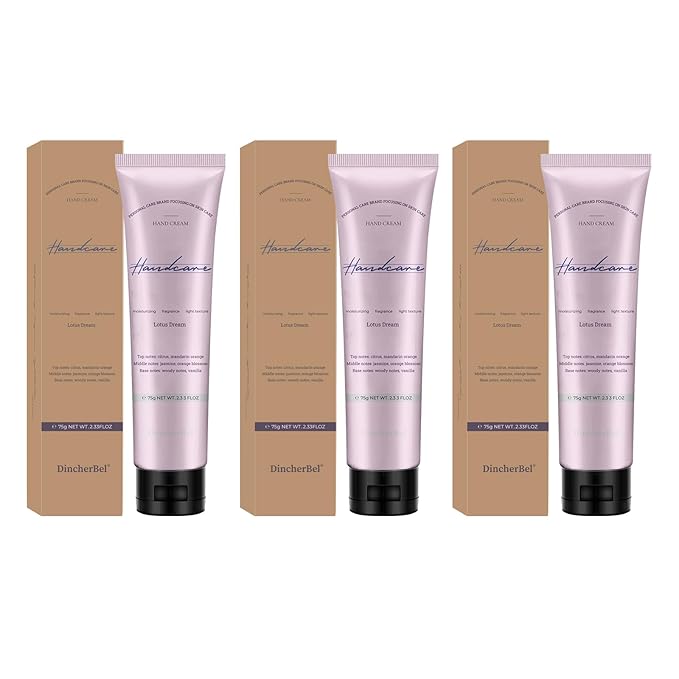 DincherBel 3 Pack Advanced Fragrance Hand Cream for Women and Girls, Deeply Moisturizing Hand Lotion for Dry Cracked Hands Non-greasy, Lotus Dream Hand Cream Gift Set, 2.33oz