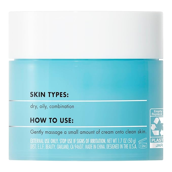 e.l.f. SKIN Holy Hydration! Face Cream, Fragrance Free, Smooth, Non-Greasy, Lightweight, Nourishing, Moisturises, Softens, Absorbs Quickly, Suitable For All Skin Types