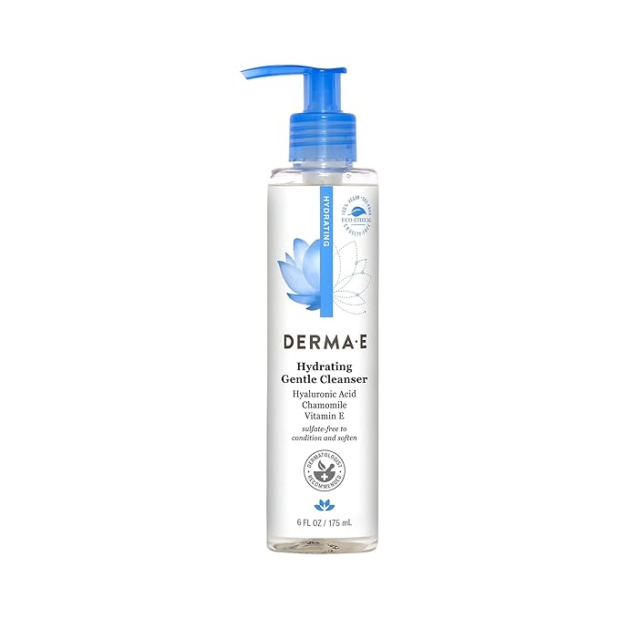 Derma E Hydrating Gentle Cleanser with Hyaluronic Acid – Moisturizing Facial Cleanser Tones, Moisturizes & Improves Skin Texture – Gently Exfoliating Face Wash, 6 fl oz