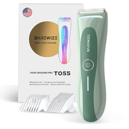 BAREWlZE Bikini Trimmer for Women, Pubic Hair Trimmer | LED Light, IPX7 Waterproof, USB-C Rechargeable, Replaceable Ceramic Blade | Electric Razors for Women, Electric Body Hair Shaver (Mint Oasis)