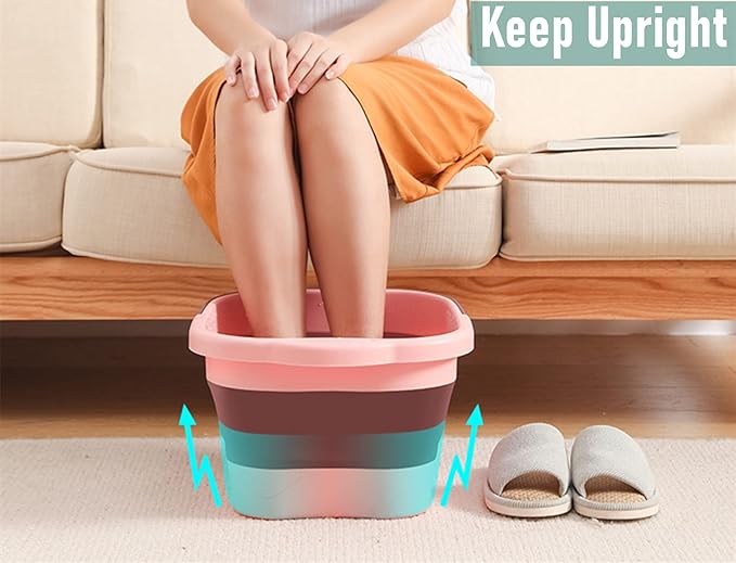 Collapsible Foot Spa Bath Soaking Tub for Girls Women, Inflatable Feet Soak Basin Bucket with Handle and Feet Massaging Acupoint, Pink