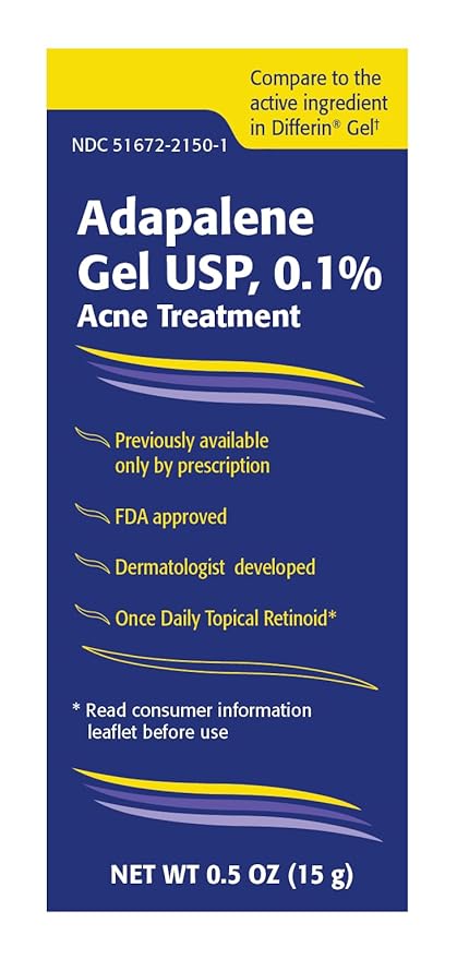 TARO Adapalene 0.1% USP Gel, Paraben Free, Retinoid Acne-Prone Facial Treatment for Sensitive Skin, Prescription Strenght (0.5)