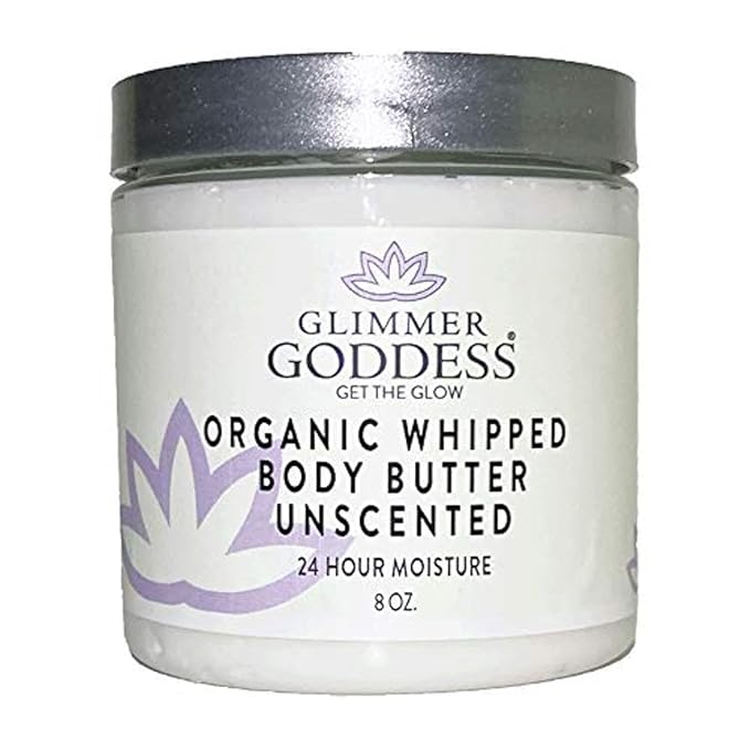 GLIMMER GODDESS Organic Whipped Body Butter for Women - Moisturizer Cream with Shea & Cocoa Butter, Almonds & Coconut Oil - Vanilla Bean, 8oz
