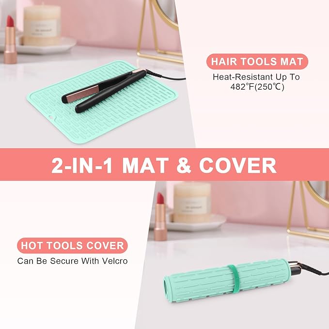 Oversize Silicone Heat Resistant Mat for Curling Irons, Flat Irons, Hair Straighteners and Hot Hair Styling Tools, Portable Hot Tools Cover Pad for Travel Vanity Salon(14.2" x 11.0")