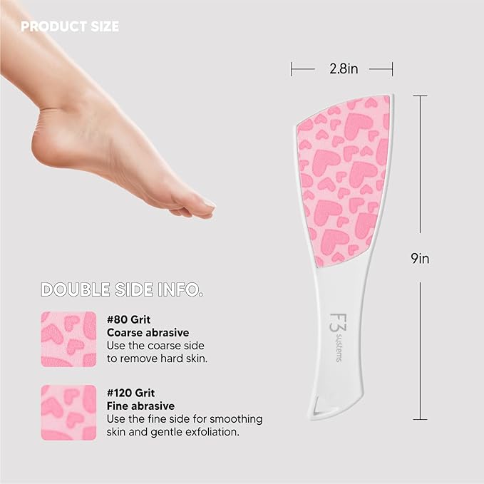 S-Line Emery Foot File(Pink Heart), Colossal Double-Sided Pedicure Tool, Effective for Cracked Heel, Ergonomic Design for Easy Grip