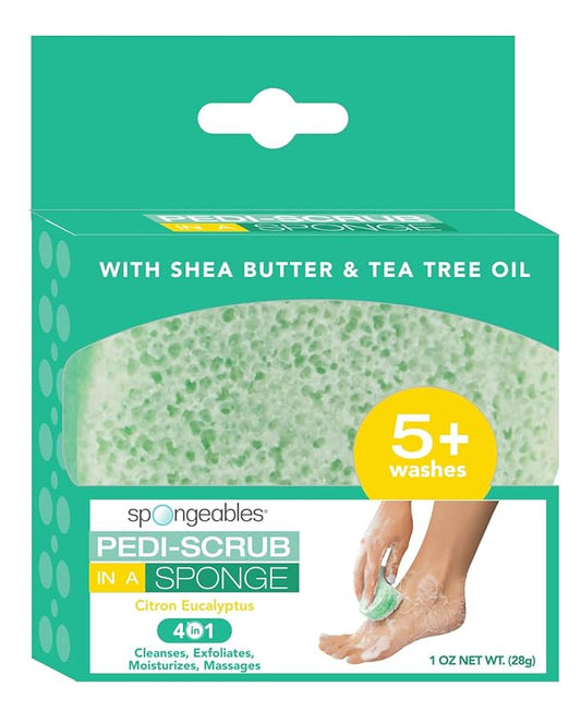 Spongeables Pedi Scrub Foot Exfoliating 5+ Wash Travel Sponge, Citron Eucalyptus, 1 Count