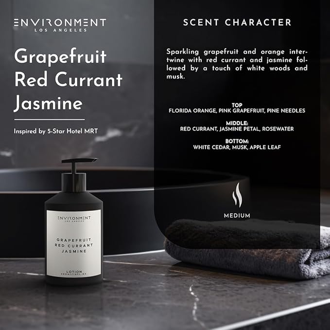 ENVIRONMENT Inspired by 5-Star Resort MRT Lotion, 300ml Luxury Scented Lotion (Grapefruit | Red Currant | Jasmine) Bathroom Luxury, Men & Women High-End Body Lotion, Hand Cream, Dry Skin Treatment