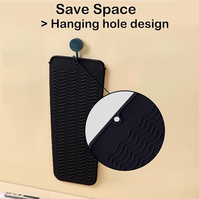 2 Pcs Professional Silicone Heat Resistant Mat Pouch for Curling Iron, Flat Iron and Other Hot Tools, Portable Travel Mat and Cover for Hair Styling Tools with Hanging Hole (2PCS Black)