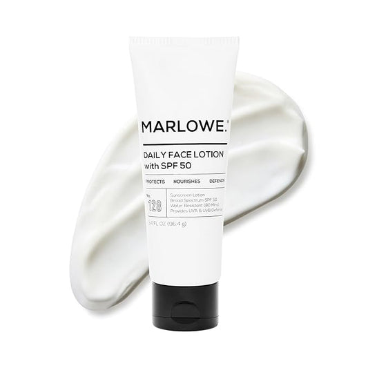 MARLOWE. No. 128 Men's Facial Lotion with Sunscreen SPF 50, 3.4 oz, Oil-Free, Lightweight Daily Face Moisturizer for Men, Includes Natural Extracts to Hydrate, Nourish & Soothe
