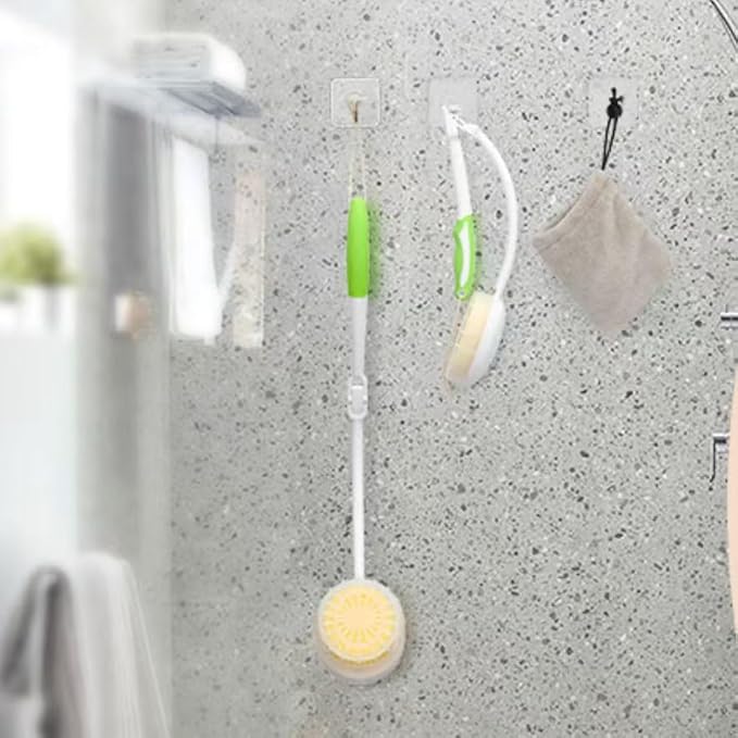 Back Scrubber Bath Brush for Shower Curved Long Handle, Foldable Handled Shower Body Brush Whith Absorbent Microfiber Bag Can Quickly Dry Your Back