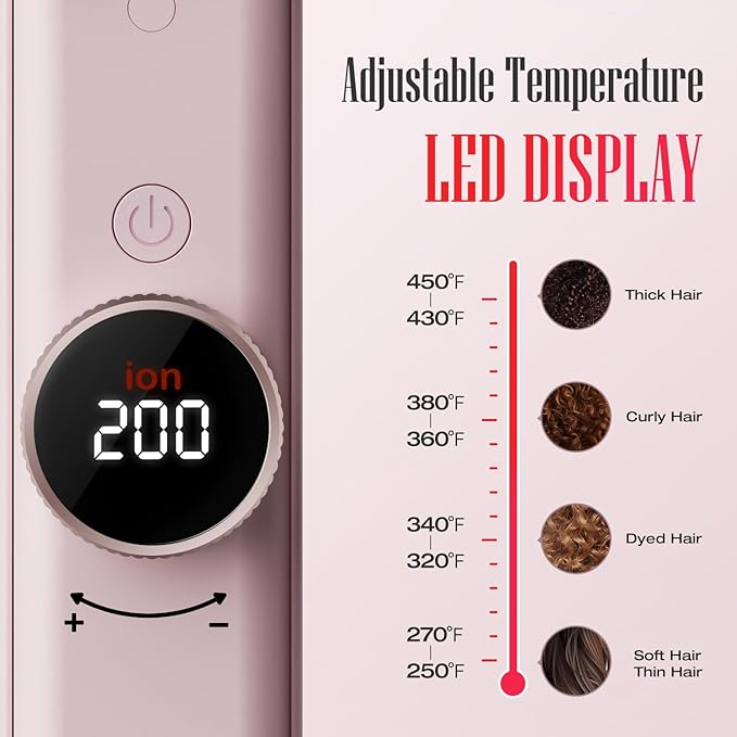 Flat Iron Hair Straightener LENA H2 Curling Wand and Curler 2 in 1 with Titanium Coating, Satefy Lock, Anti-Scald, 12 Adjustable Temps & Dual Voltage for All Types of Hair