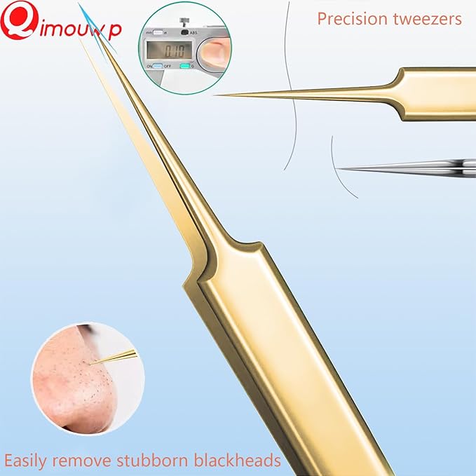 Blackhead Remover Tool, 16 PCS Pimple Popper Tool Kit, Tweezers Set for Eyebrows Hair Removal Pimple Blemish Acne Comedones Extractor Whitehead Cyst Removal Tool, for Nose Face Beauty Tools (Golden)