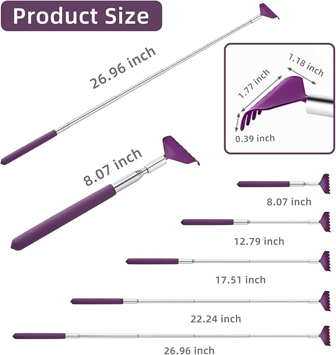 2 Pack Portable Extendable Back Scratcher, Stainless Steel Telescoping Back Scratcher with Beautiful Present Packaging(Purple)