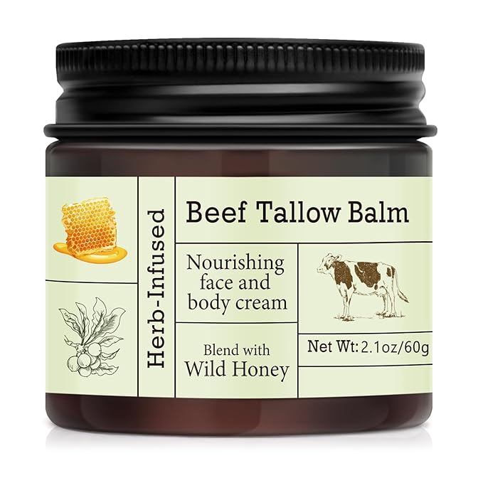 Beef Tallow For Skin – Natural Whipped Tallow and Honey Balm Face Moisturizer, Organic Grass-Fed Tallow, Deeply Nourishing Skin Balm for Face & Body, Moisturizing Cream for Dry Skin