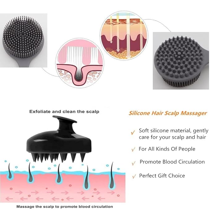 Silicone Body Scrubber & Scalp Massager, Long Handle Back Scrubber for Shower, Exfoliating Brush, Hair Dandruff Shampoo Brush for Men, Women & Kids