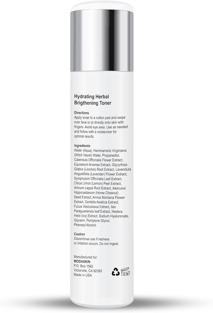 Hydrating Herbal Brightening Toner, Herbal Extract & Antioxidant, Witch Hazel to Brighten & Restore Your Skin's Natural Glow, 4.1 Oz