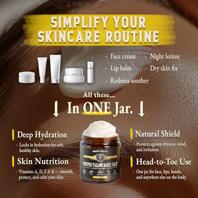 Organic Beef Tallow for Skin - 4 OZ (Citrus) — Grass Fed Beef Tallow for face + Body — US-Made Whipped Tallow and Honey Balm Moisturizer for Dry and Sensitive Skin, Eczema, Rosacea (No Additives)