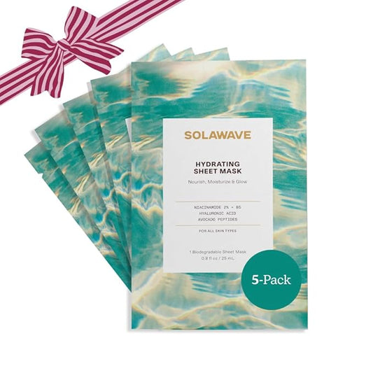 Solawave Hydrating Sheet Mask, Anti Aging Face Mask with Niacinamide, Hydrating Face Mask with Hyaluronic Acid, Moisturizing Face Masks (5 Pack)