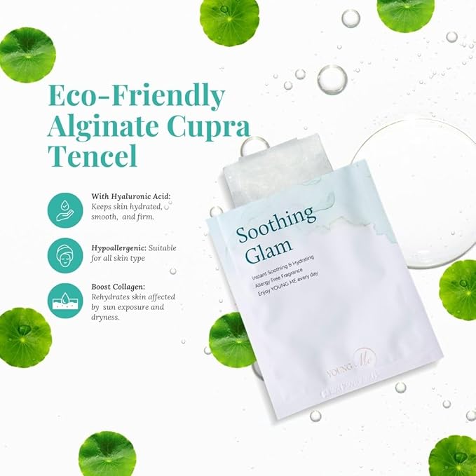 YoungMe Soothing Glam Facial Sheet Mask - 1 Sheets Face Masks | Korean Face Mask Skincare - Deep Real Masks for Sensitive Skin or All Skin Types