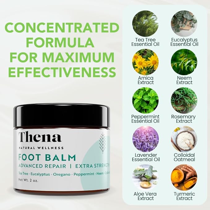 Thena Athletes Foot Cream Extra Strength Herbal Relief with Tea Tree Neem & Menthol, Athletes Foot Treatment Balm for Itchy Dry Cracked Feet, Heels & Toes, Advanced Plant-Based Foot Care