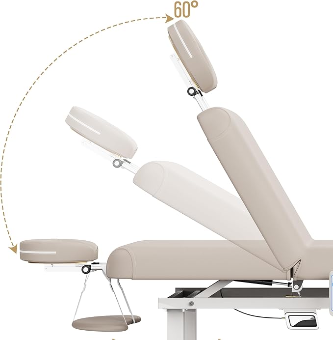 pouseayar Heavy Duty Electric Stationary Massage Table with Heating Function, Backrest Adjustable and Storage Space for Treatment/Medical Spa/Facial/Beauty/Massage Bed - 30 x 75 - Beige Gray