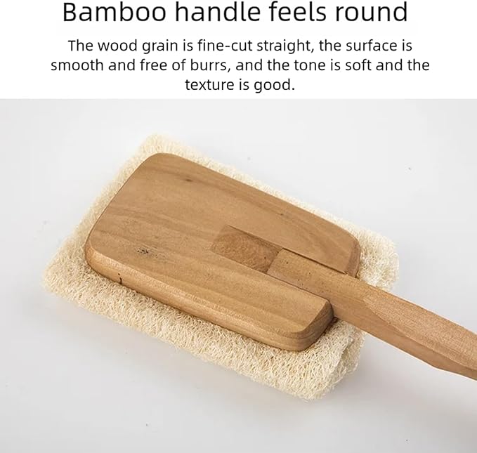 2-Pack Natural Loofah Exfoliating Bath Brush with Long Wooden Handle,Loofah Exfoliating Body Scrubber,Back Lufas for Men&Women