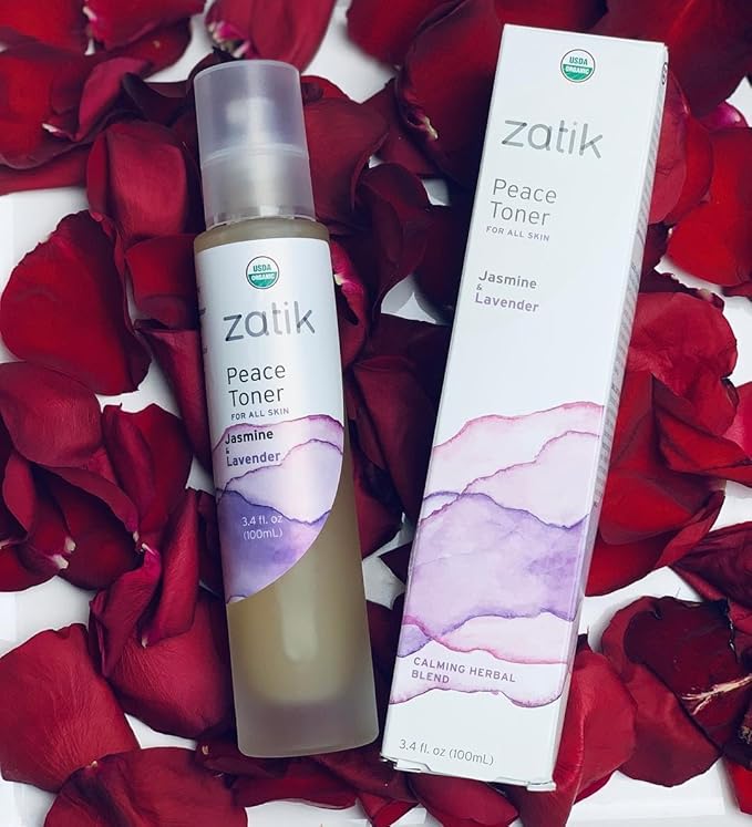 Zatik Naturals - Peace Toner with Jasmine and Lavender, USDA Organic, for All Skins, Refreshing, Comforting, Relaxing and Soothing, Promotes Clear Facial Complexion, 3.4 fl oz,100ml