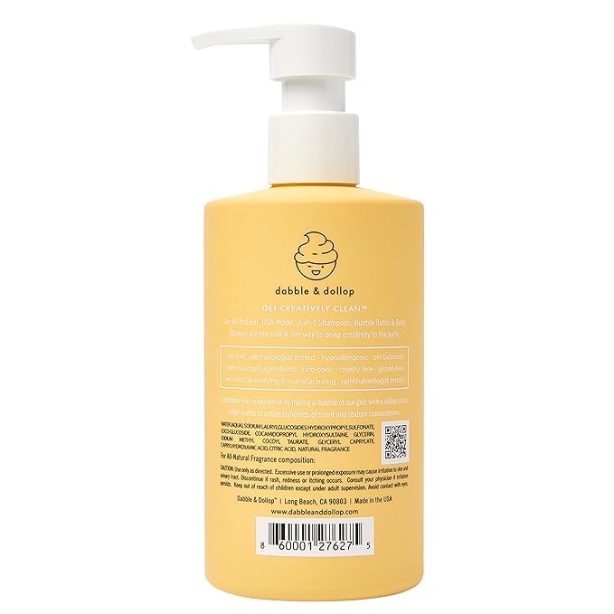 Dabble & Dollop Lemon Body Wash & Shampoo – 3-in-1 Natural Bubble Bath for Kids, No Parabens or Sulfates, Vegan, Gluten-Free, Tear-Free (10oz, Pack of 2)