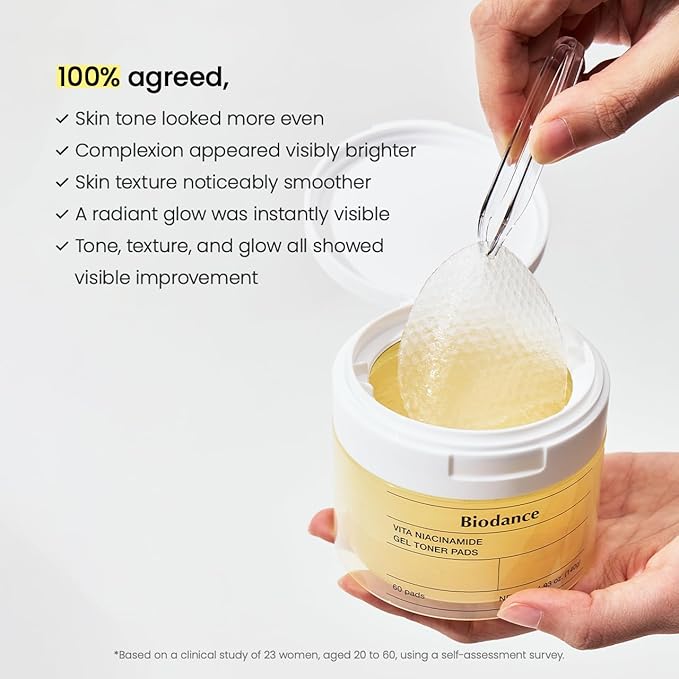 Biodance Vita Niacinamide Gel Toner Pads, Dark Spot Corrector, Evening Skin Tone, Gentle Exfoliating Toner Pads with Vitamin C, Korean Skincare, Stocking Stuffersㅣ4.93 fl.oz.(140g)*60Pads