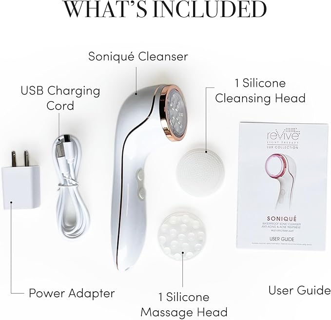 reVive Light Therapy Lux Collection Soniqué Cleanser, Sonic Face Cleanser Brush with Medical-Grade Red Light Therapy for Face, Water-Resistant