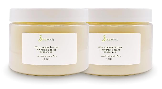 Soapeauty Cocoa Butter Raw Refined Deodorized 100% pure natural | Body, Hair & DIY Recipes, Lip Balms, Lotions, Creams, Stretch Marks | Non GMO, No Preservatives, Vegan | 24 oz (2 x 12 oz)