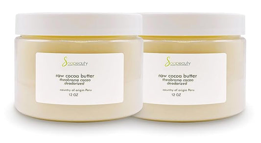 Soapeauty Cocoa Butter Raw Refined Deodorized 100% pure natural | Body, Hair & DIY Recipes, Lip Balms, Lotions, Creams, Stretch Marks | Non GMO, No Preservatives, Vegan | 24 oz (2 x 12 oz)