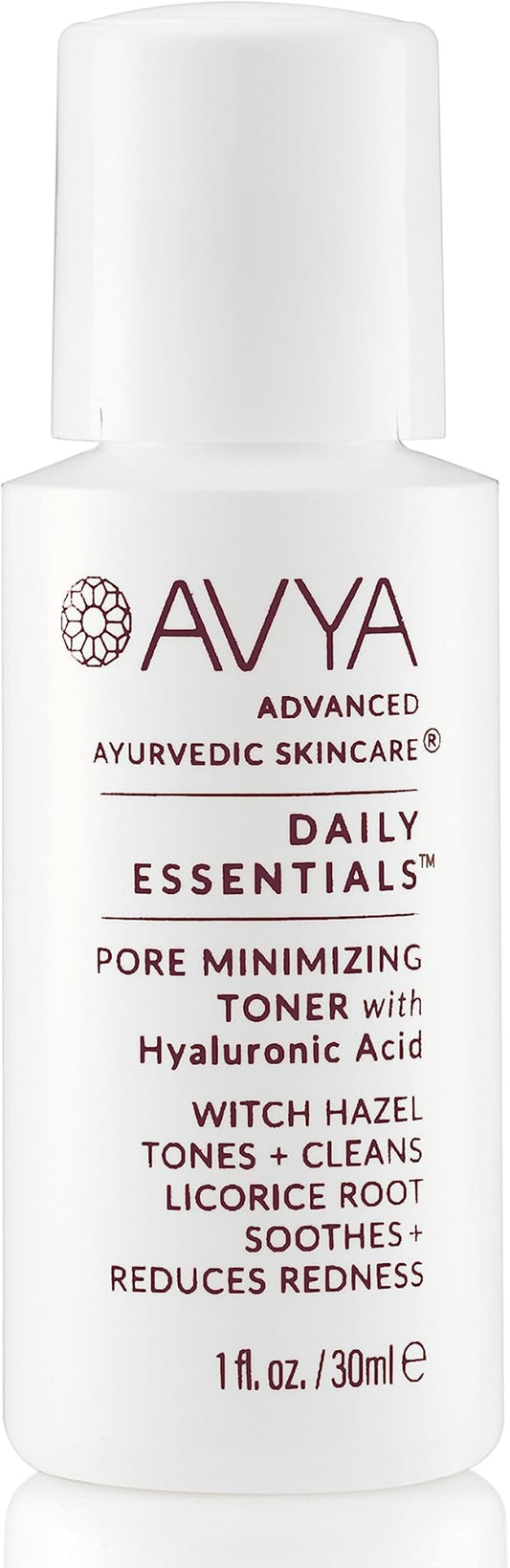 AVYA Pore Minimizing Toner (Travel Size - 1 fl oz) - Infused with Hyaluronic Acid, Witch Hazel for Toning and Cleansing, Licorice Root for Soothing and Redness Reduction