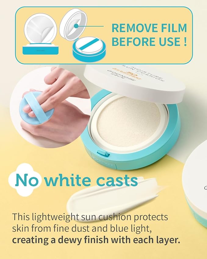 GOONGBE Moisture Sun Cushion Mild SPF 50 - Korean Moisturizing & Soothing Zinc Oxide Mineral Sunscreen - Travel Friendly Sun Cushion for Babies & Kids - Vegan, Reef-Safe, Allergen-Free, 0.81oz.