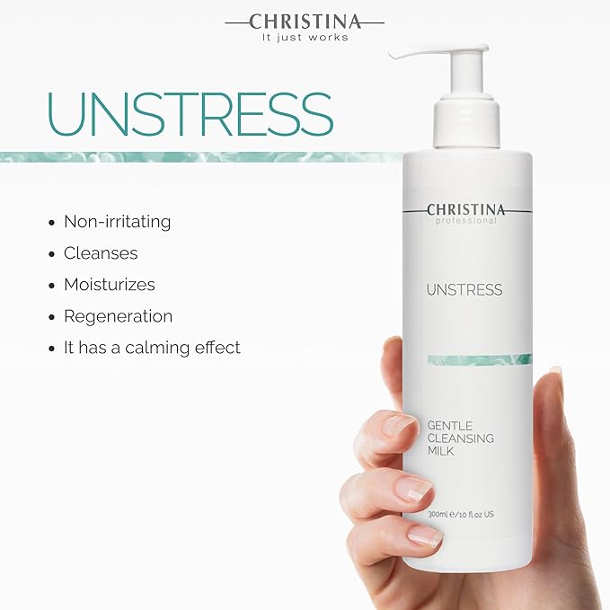 Christina Unstress Soap-Free Gentle Cleansing Milk Makeup Remover for Face & Eyes - 300 ml - Calendula, Vitamin E and Centheal Soap-Free Cleanser - Safe for All Skin Types