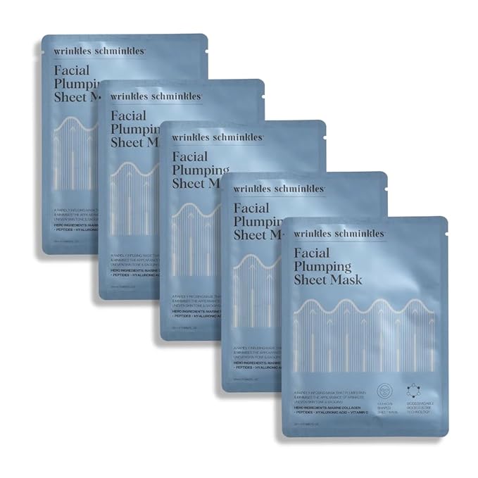 Wrinkles Schminkles Facial Plumping Sheet Masks with Collagen, Peptides, Vitamin B3 & Hyaluronic Acid, 5 Sheet Masks