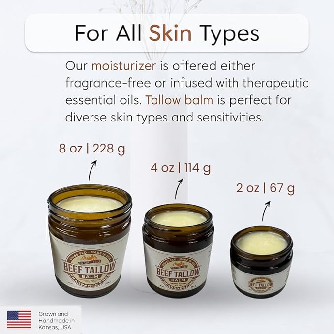 Beef Tallow Balm - 4 oz - Organic Grass Fed and Finished Tallow - Moisturizing Skin Care Tea Tree