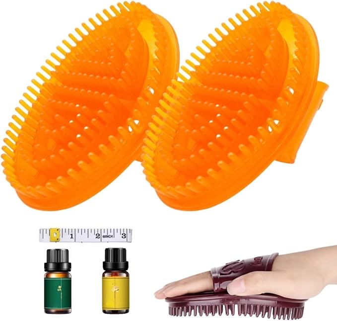 Handheld Massage Brush – Comfortable Grip Massage Gloves for Full-Body Brushing & Relaxing Muscle Care (Orange)
