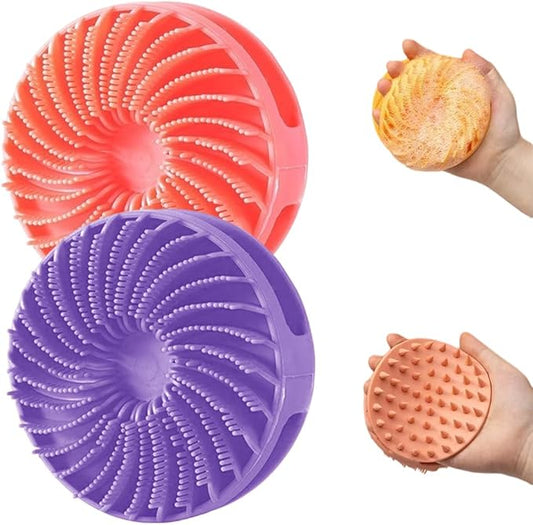 2 in 1 Silicone Body Scrubber & Scalp Scrubber, 2026 Upgrade Handheld Shower Scrubber for Body and Head, Cleansing Skin Brush Gentle Exfoliating and Stress Relax Hair Growth (Purple & Red)