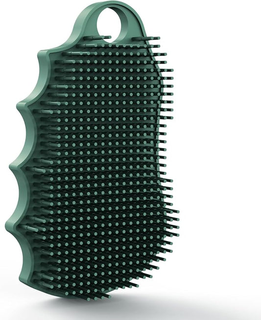 Silicone Body Scrubber Silver-Infused Dual-Sided 3-in-1 for Shower, Body Cleaning+Massage+Exfoliator Body Brush Buffer for Men and Women, Silicone Loofah, Non-Slip Handle (Midnight Green)