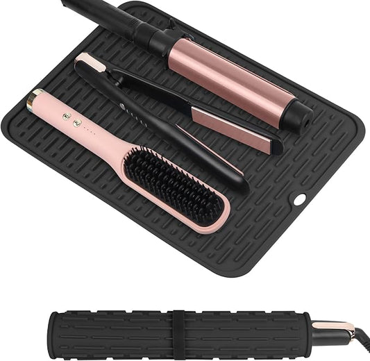 Oversize Silicone Heat Resistant Mat for Curling Irons, Flat Irons, Hair Straighteners and Hot Hair Styling Tools, Portable Hot Tools Cover Pad for Travel Vanity Salon(14.2" x 11.0")