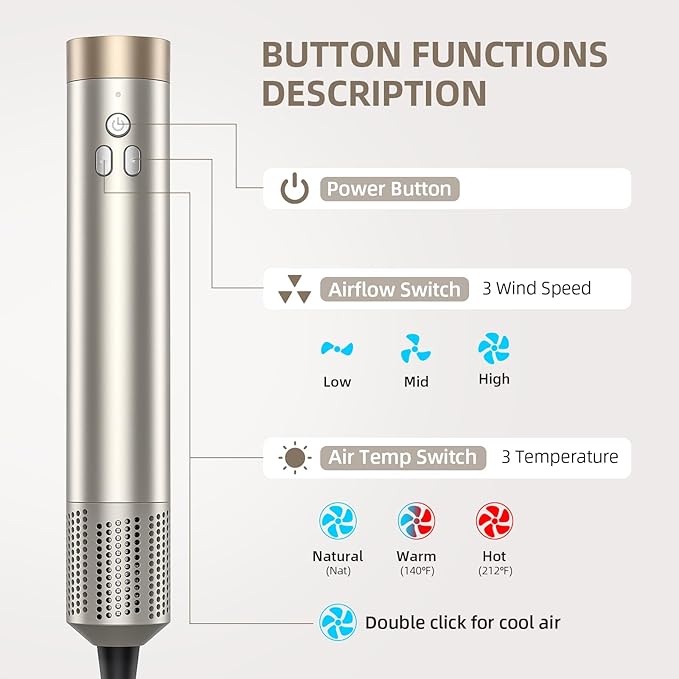 6-in-1 Hair Styler, Hair Dryer, Multi-Function Hot Air Brush Set, Ionic Blow Dryer with Interchangeable Attachments for Curling, Straightening (Champagne Gold)