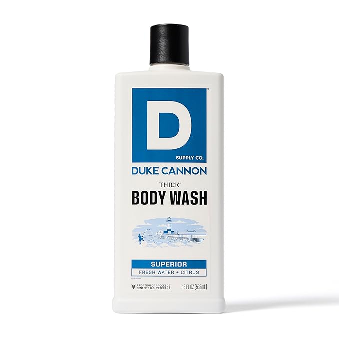 Duke Cannon Supply Co. Thick High Viscosity Body Wash - 3X Thicker, Plant-Based, Mineral-Enriched Body Wash for Men - Mens Body Scrub - Sawtooth, Bourbon, Midnight Swim & Superior
