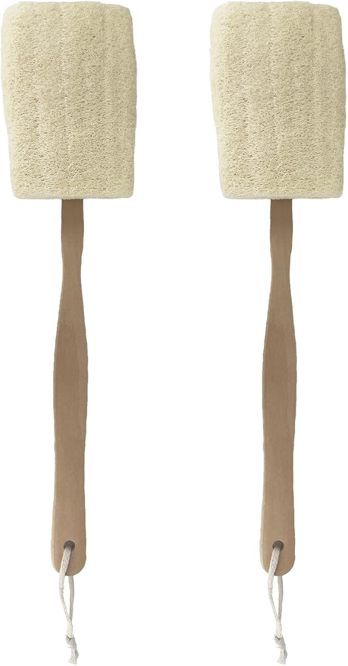 Loofah Bath Brush Set – Detachable Loofah Sponge Brush with Long Handle, 2-Pack for Back Scrubbing and Full Body Exfoliation