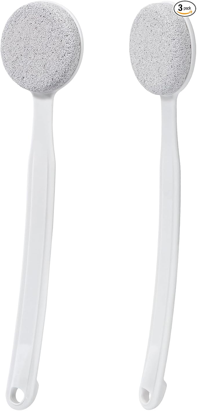 Pumice Stone for Feet with Long Handle, 2 Pack Hard Skin Callus Remover, Scrubber and Exfoliator for Dead Dry Skin, Softer & Smoother Feet, Pedicure Tool (Curved)