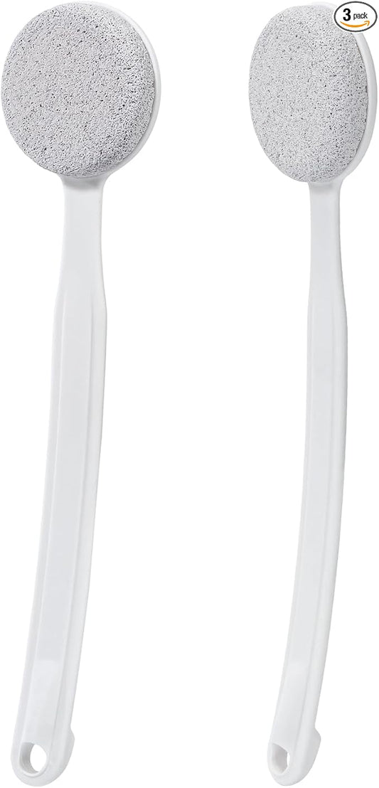 Pumice Stone for Feet with Long Handle, 2 Pack Hard Skin Callus Remover, Scrubber and Exfoliator for Dead Dry Skin, Softer & Smoother Feet, Pedicure Tool (Curved)