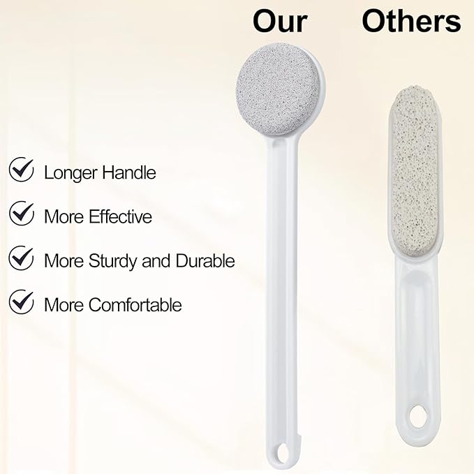 Pumice Stone for Feet with Long Handle 14", 3 Pack Hard Skin Callus Remover, Scrubber and Exfoliator for Dead Dry Skin, Softer & Smoother Feet, Pedicure Tool (Straight)